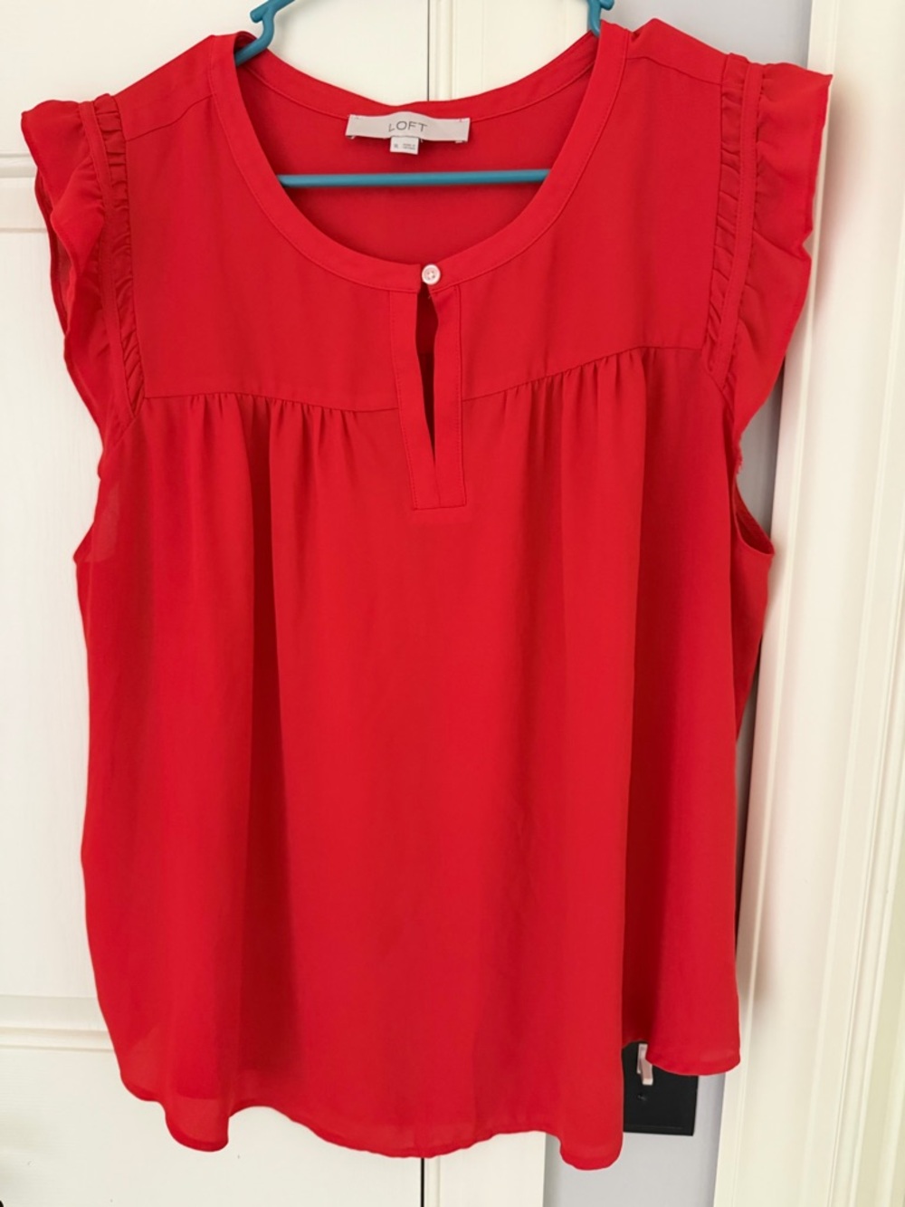 LOFT Red Ruffle Sleeve Keyhole Top - Picture 5 of 5